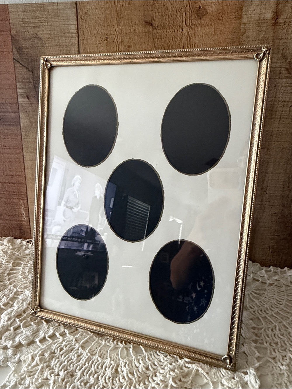 Large Ornate Etched Gold 14x11 Picture Frame with Mat, Oval 4x3 Cutouts